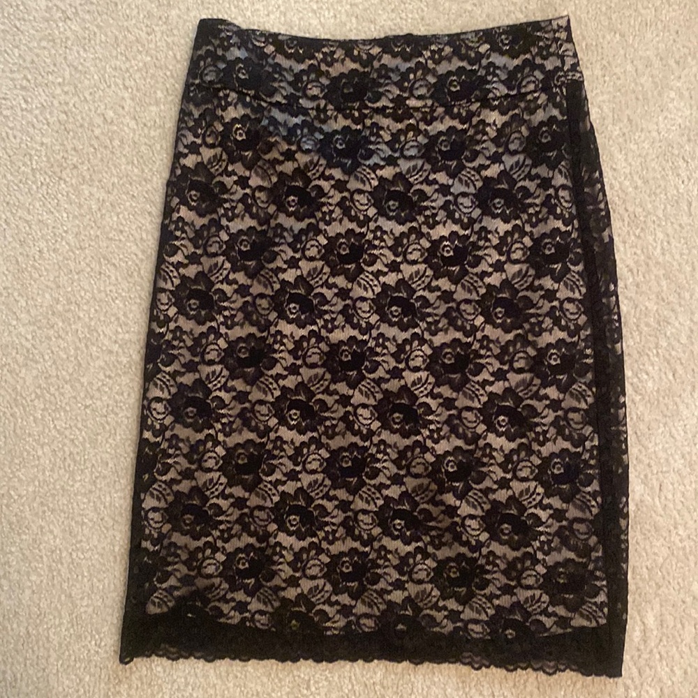 Black Lace and Nude Pencil Skirt